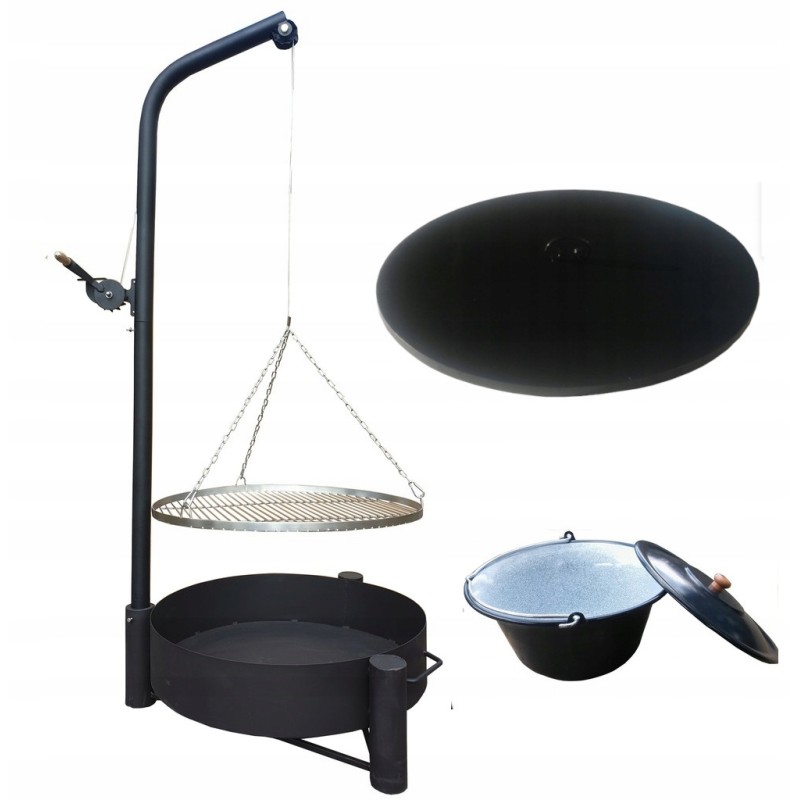 Sodo krano grilis - nerūdijančio plieno grotelės plius 10 litrų vengriškas virdulys ir židinio dangtis