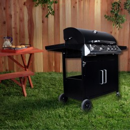 Master bbq dujinis grilis, 5 degikliai, 4+1, ant ratukų, su butelių saugykla