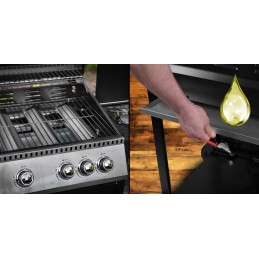 Sodo dujinis grilis, stiprus, didelės grotelės, 4 degikliai, ratai, komplekte dangtis