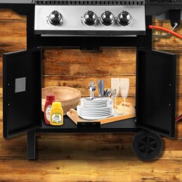 Sodo dujinis grilis, stiprus, didelės grotelės, 4 degikliai, ratai, komplekte dangtis