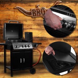 Sodo dujinis grilis, stiprus, didelės grotelės, 4 degikliai, ratai, komplekte dangtis