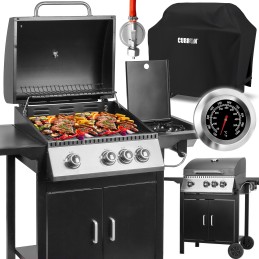 Sodo dujinis grilis, stiprus, didelės grotelės, 4 degikliai, ratai, komplekte dangtis