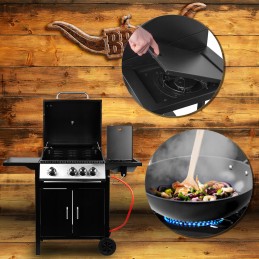 Sodo dujinis grilis, stiprus, didelės grotelės, 4 degikliai, ratai, komplekte dangtis