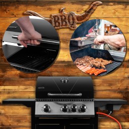 Sodo dujinis grilis, stiprus, didelės grotelės, 4 degikliai, ratai, komplekte dangtis