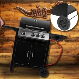 Sodo dujinis grilis, stiprus, didelės grotelės, 4 degikliai, ratai, komplekte dangtis