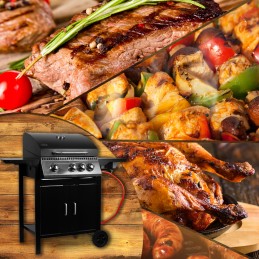 Sodo dujinis grilis, stiprus, didelės grotelės, 4 degikliai, ratai, komplekte dangtis