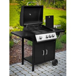 Sodo dujinis grilis, stiprus, didelės grotelės, 4 degikliai, ratai, komplekte dangtis