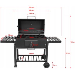 Grilis su anglimis XXL, ketaus grotelės, 78x42,5cm + dangtelis