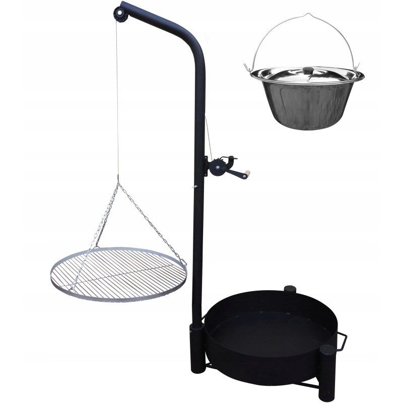 Sodo grilio kranas - nerūdijančio plieno grotelės 70 + nerūdijančio plieno virdulys 10 l