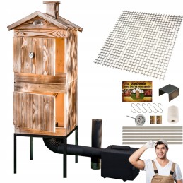 Dviejų kamerų medinė rūkykla su durimis