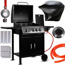 Sodo dujinis grilis, stiprus, didelės grotelės, 4 degikliai, ratai, komplekte dangtis