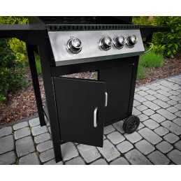 Sodo dujinis grilis, stiprus, didelės grotelės, 4 degikliai, ratai, komplekte dangtis