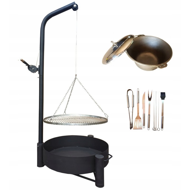 Sodo grilio kranas - nerūdijančio plieno grotelės ir vengriškas virdulys 10 litrų