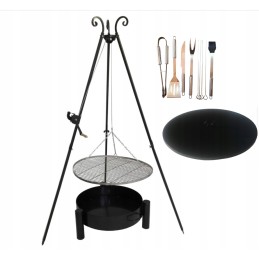 Sodo trikojis grilis su nerūdijančio plieno grotelėmis, komplektas