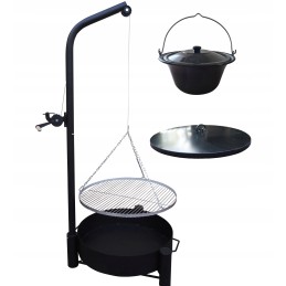 Sodo grilio kranas - 70 nerūdijančio plieno grotelės + dangtis + puodas