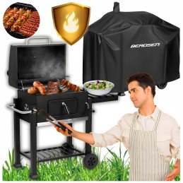 Didelė, vientisa 143 cm medžio anglies kepsninė ant ratų, uždara statinė, grotelės