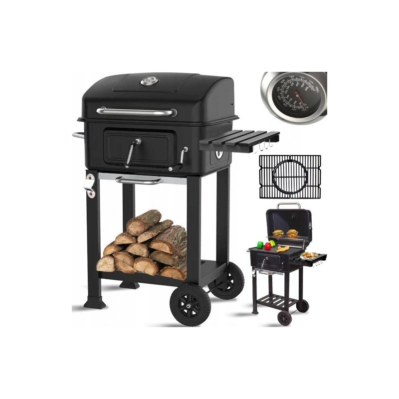 ⭐⭐Didelė reguliuojama sodo anglių kepsninė su dangteliu, ketaus grotelėmis, termometru⭐⭐