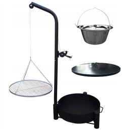 Sodo grilio kranas - 70 nerūdijančio plieno grotelės + dangtis + puodas