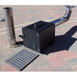 Židinys su ketaus oro įleidimo reguliavimu ir ketaus grotelėmis.