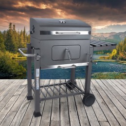 Anglies kepsninė briketams, uždara, nešiojama kepsninė su kamino dangteliu + nemokama pirštinė