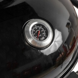 Sferinės anglies grilis - sodo grilis su dangteliu, termometru ir ratukais