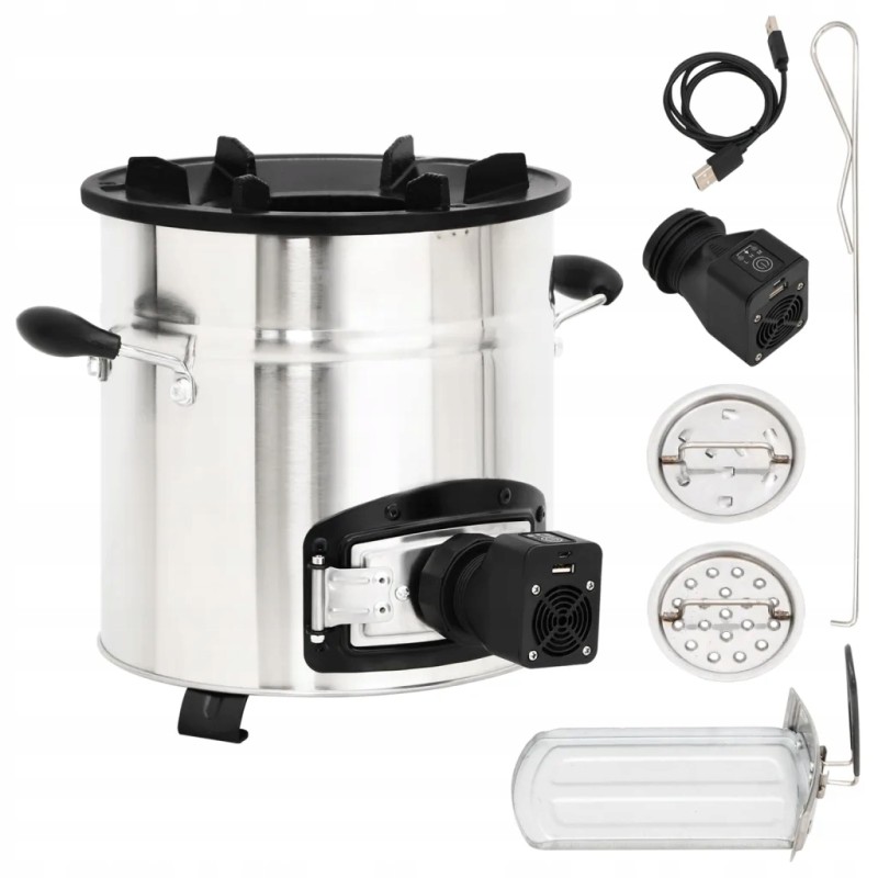 Medinė krosnelė su USB ventiliatoriumi, plieninė 35 5