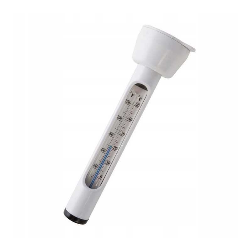 Baseino termometras plūduriuojantis baseino vandenyje, sodo plūdė su virvele