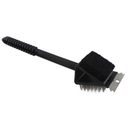 Trys viename grotelių grilio valymo šepetys ir grandiklis