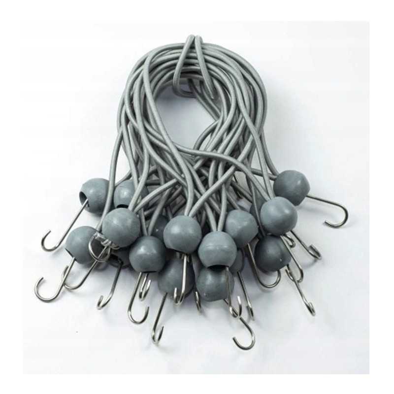 Tvirtinimo guma su kabliuku, pilka, palapinių banerių brezentams, 20 cm, 4 vnt.