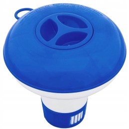 Baseino cheminių medžiagų dozatorius su chloro tabletėmis ir plūde