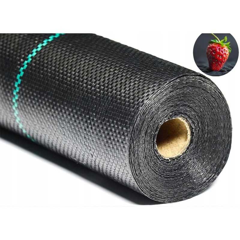 Juodos agrotekstilės mulčiavimas, apsaugantis nuo piktžolių.