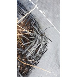 Juodos agrotekstilės mulčiavimas, apsaugantis nuo piktžolių.