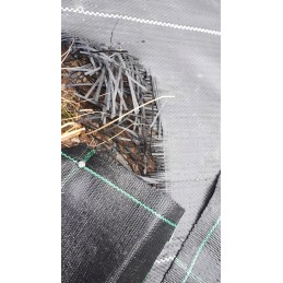 Juodos agrotekstilės mulčiavimas, apsaugantis nuo piktžolių.