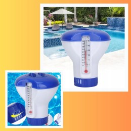 2in1 dozatorius su termometru plūduriuojantis plūduras baseino termometras chloras 20g
