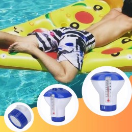 2in1 dozatorius su termometru plūduriuojantis plūduras baseino termometras chloras 20g