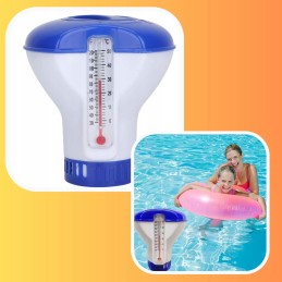 2in1 dozatorius su termometru plūduriuojantis plūduras baseino termometras chloras 20g