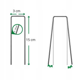 Metaliniai kaiščiai agrotekstilei, geotekstilei, 3 x 15 cm, 100 vnt.