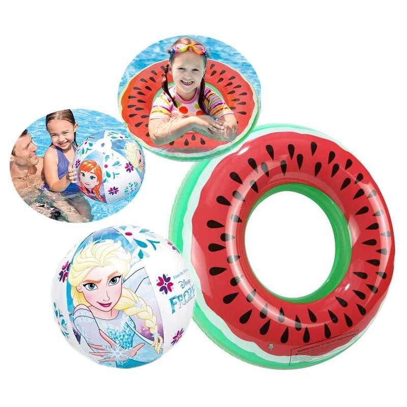 Pripučiamas plaukimo žiedas, arbūzo kamuoliukas, ledo žemė