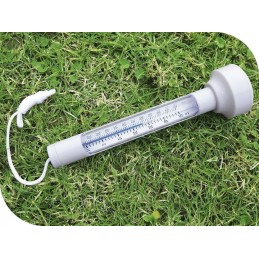 Vertikalus plaukiojantis baseino termometras baseinui, balta plūdė su virvele