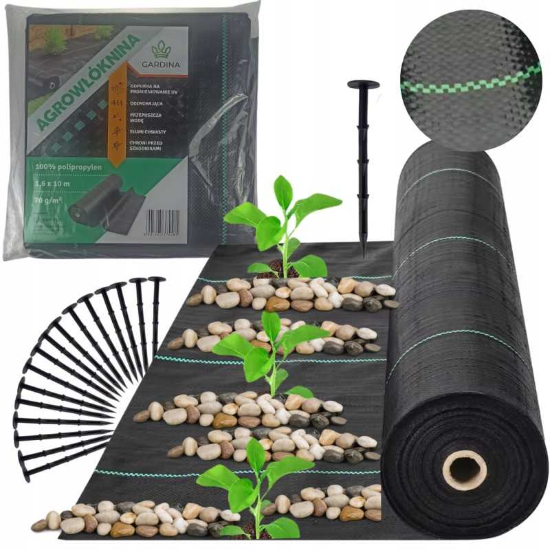 Agrotekstilė 1,6 m x 10 m + 25 vnt tvirtinimo ankeriai