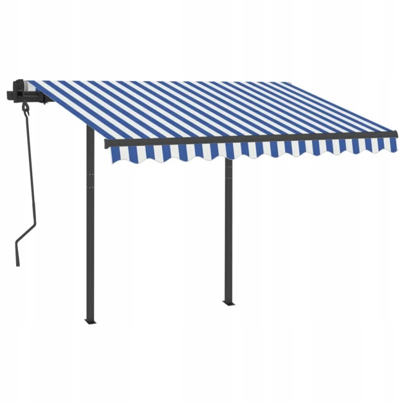 vidaXL Manual Retractable Awning with Poles 3x2 5 m Blue and White