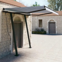 vidaXL Rankinis ištraukiamas tentas su stulpeliais 3x2 5 m mėlyna ir balta