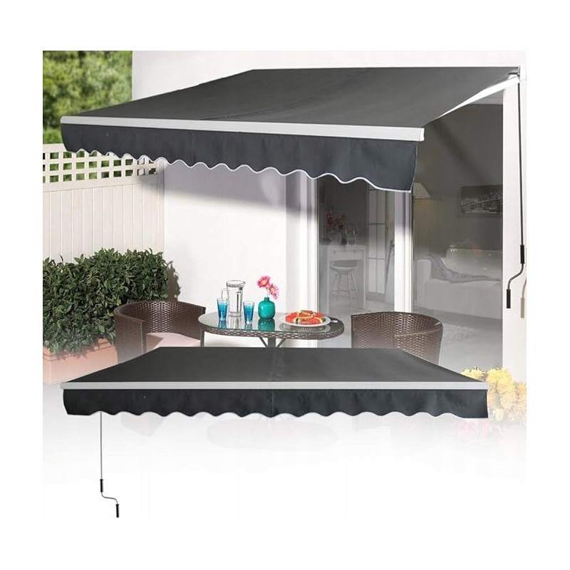 Patio markīze tumši pelēks poliestera audums ar savienojumu 3,6 x 3 m
