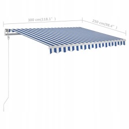 Rankomis susukamas tentas su stulpais, 3x2,5 m, mėlynos ir baltos spalvos