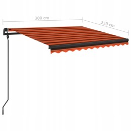 Manually retractable awning with posts, 3x2.5m, orange/brown