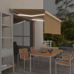 vidaXL käsitsi sissetõmmatav varikatus kardina ja LED-iga 3 5x2 5 m kollane valge