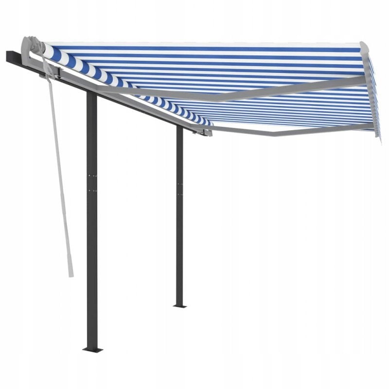 Rankomis susukamas tentas su stulpais, 3x2,5 m, mėlynos ir baltos spalvos