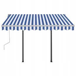 Rankomis susukamas tentas su stulpais, 3x2,5 m, mėlynos ir baltos spalvos