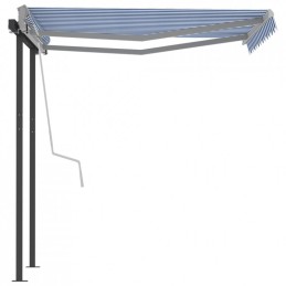 Rankomis susukamas tentas su stulpais, 3x2,5 m, mėlynos ir baltos spalvos