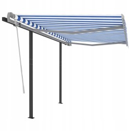 Rankomis susukamas tentas su stulpais, 3x2,5 m, mėlynos ir baltos spalvos